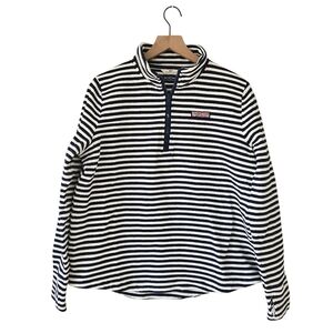 Vineyard Vines Women's Navy Blue and White Ottoman Stripe Relaxed Shep Shirt